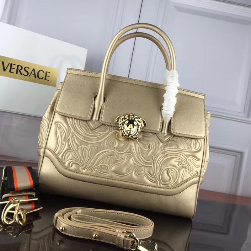 Versace Chain Handbags DBFF453 full leather embroidered gold